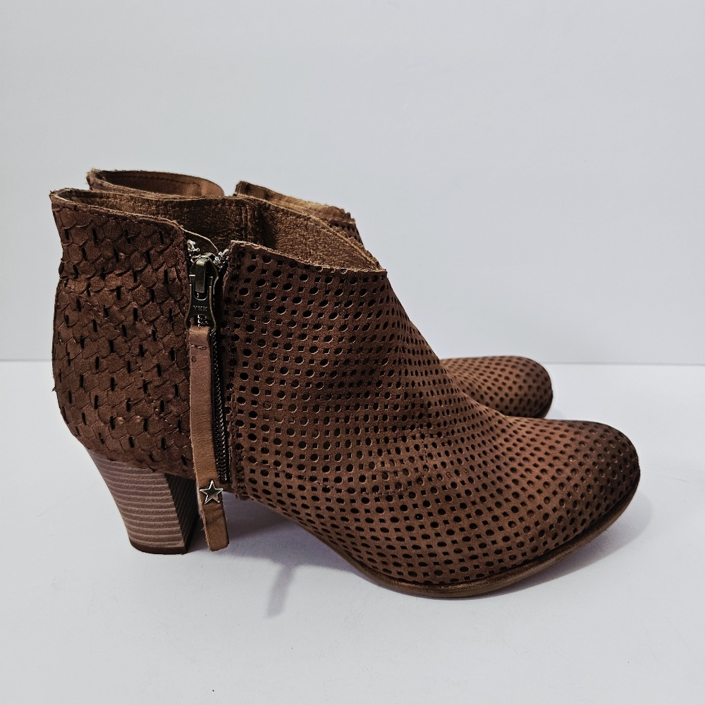 Felmini Perforated Leather Booties Size 41 US 10 Brown Ankle Heeled Boot